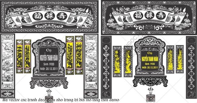 file vector cnc tranh decor chu nho trang tri bia mo lang tam 